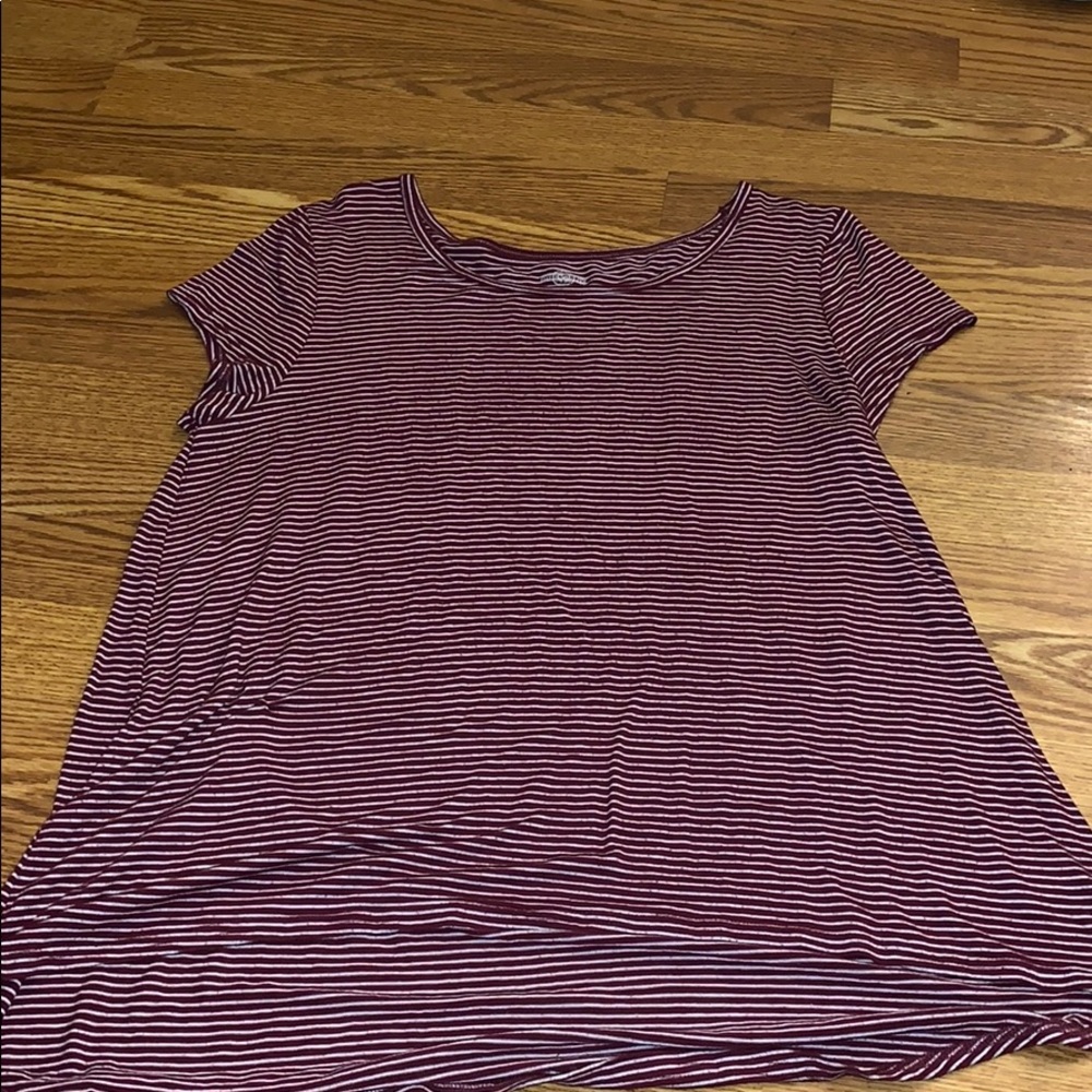 Maroon and white striped shirt